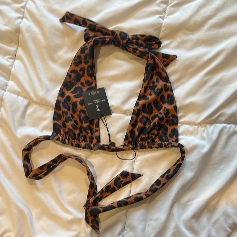 Leopard Print Halter Bikini Top